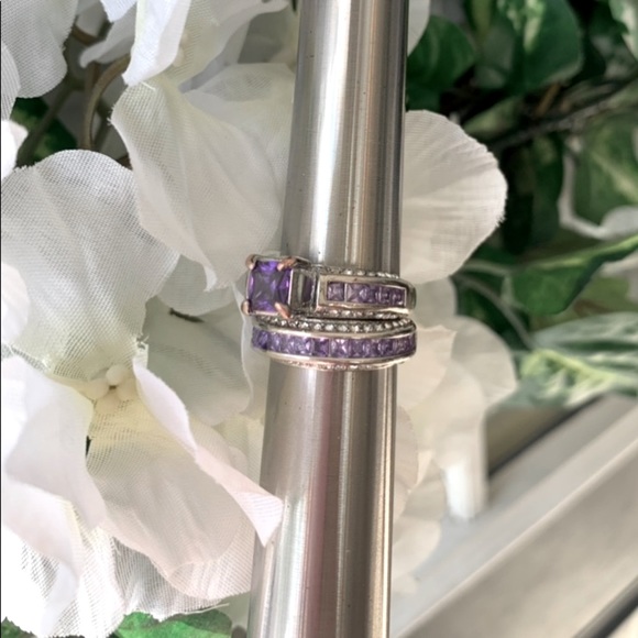 925 Sterling Sliver 2pc Set (Size 7) Amethyst Rings - Picture 5 of 11